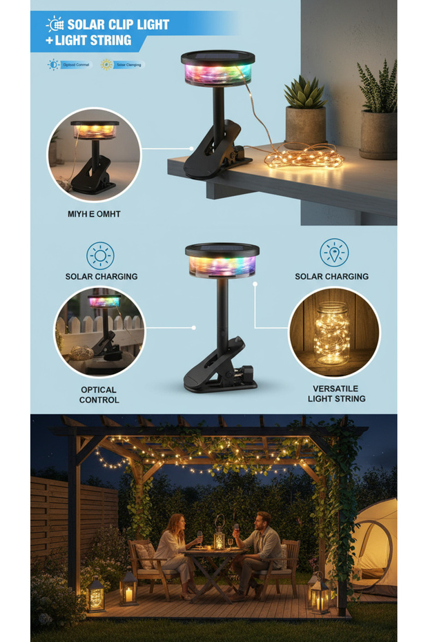 مشبك ضوء يعمل بالطاقة الشمسية + سلسلة إضاءة - 1