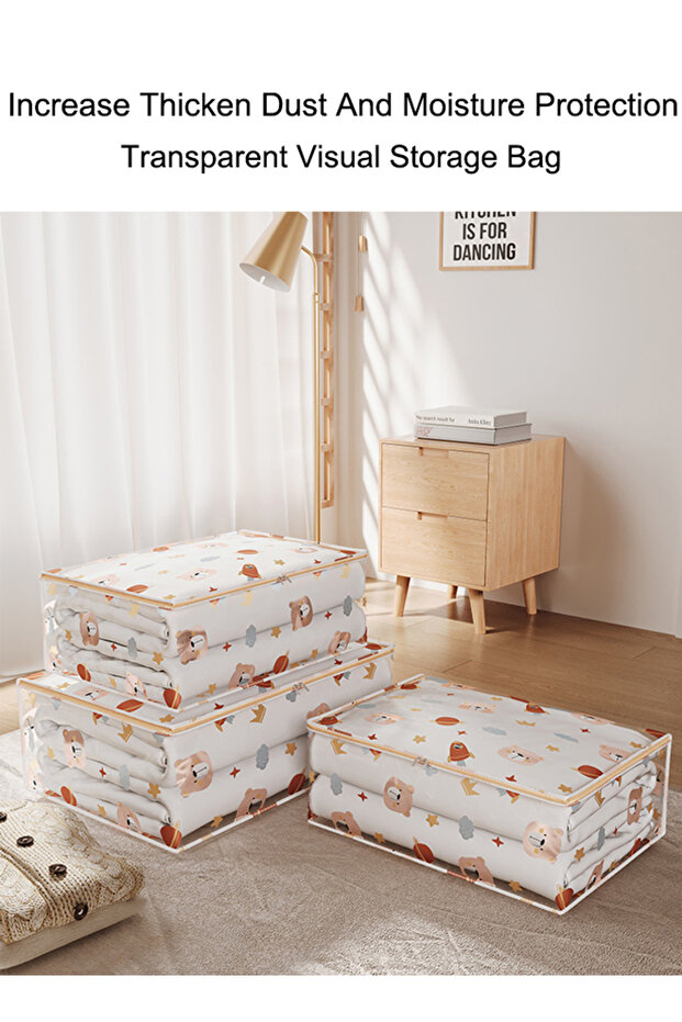 حقيبة تخزين الملابس، مع نافذة شفافة، للألحفة والبطانيات والفراش - 4