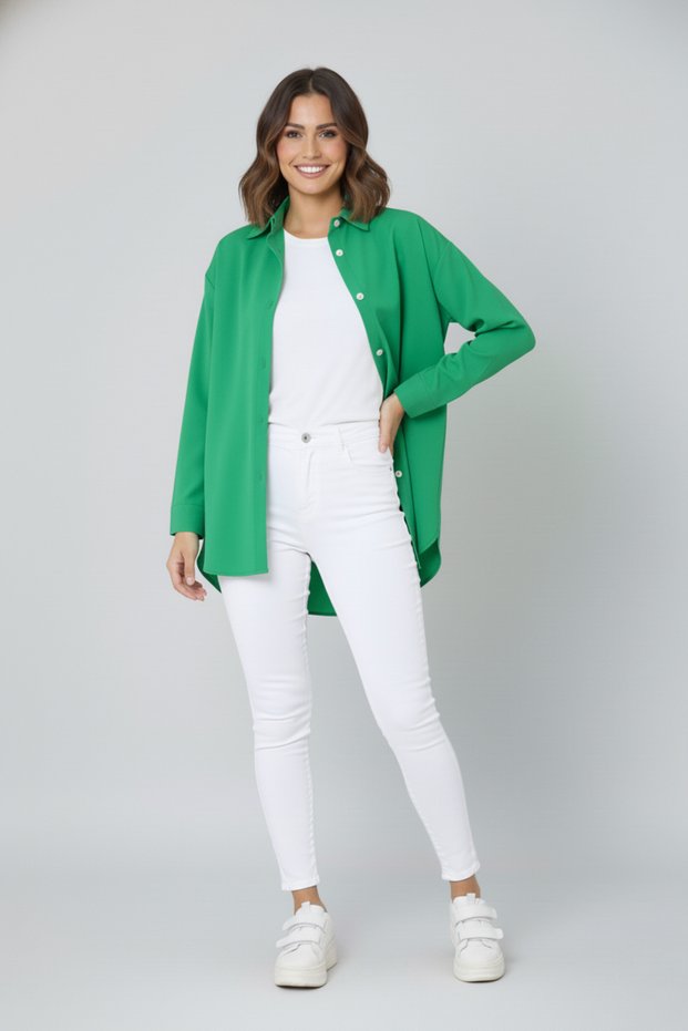 Women's Oversized Nefti Green Long Sleeve Shirt Stylish Trend