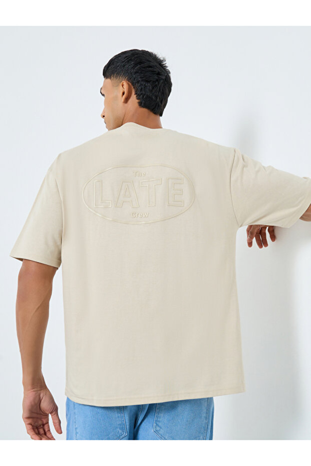 Men Beige Oversized Printed Jersey T-Shirt