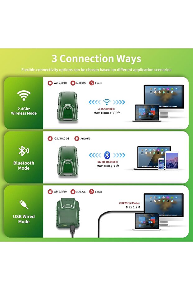 Bluetooth Barcode Scanner, 3-in-1 CCD Reader (1D - E740) - 6