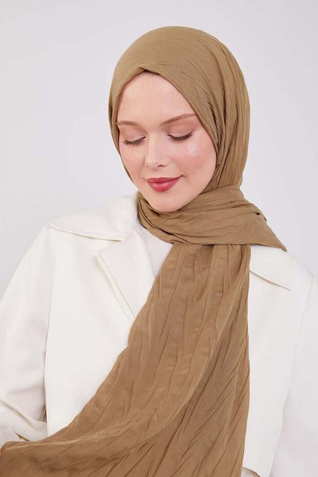 Haki Pliseli Pamuklu Şal - 3