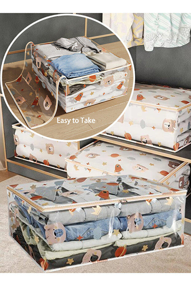 حقيبة تخزين الملابس، مع نافذة شفافة، للألحفة والبطانيات والفراش - 1