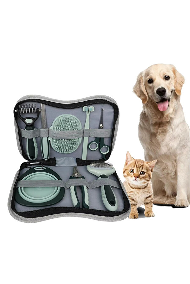 8 Pieces Pet Comb Scissors Set Cat and Dog Grooming Scissors Bath Brush Water Bowl