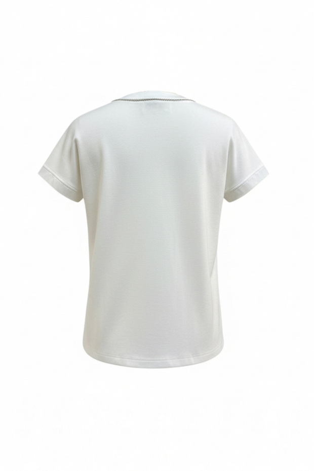 V Yaka Kısa Kollu Regular Örme Tişört - 6