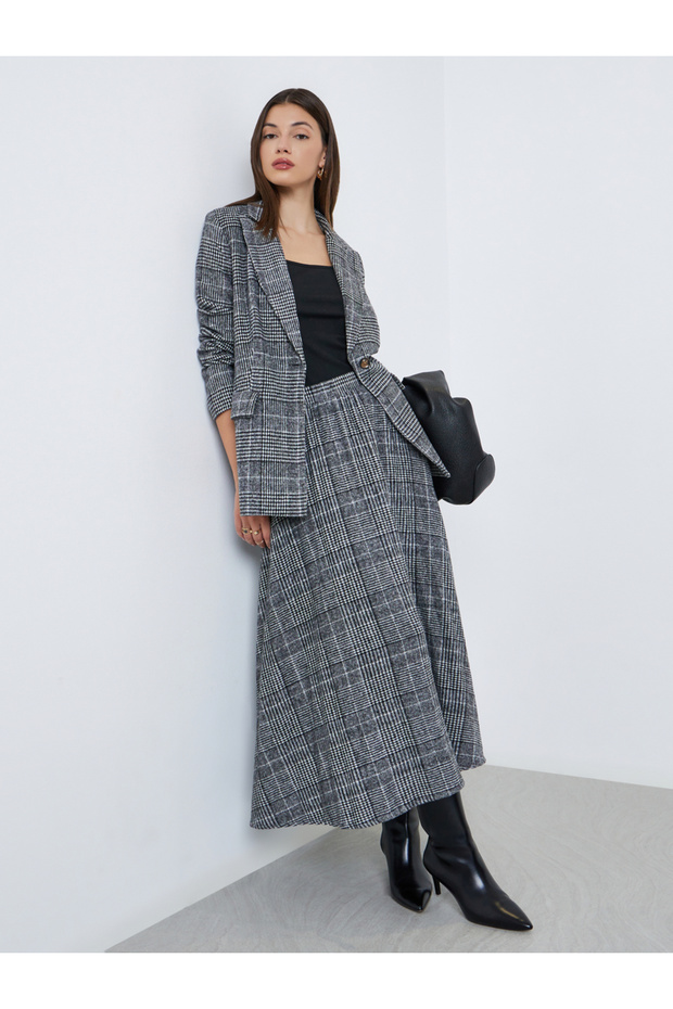 Regular Fit Longline Houndstooth Pattern Blazer - 2