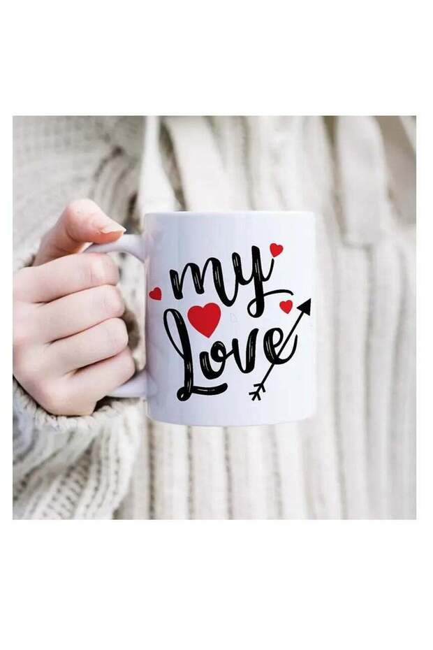 كوب قهوة RYN® "My Love" من السيراميك الأبيض بتصميم قلب أحمر - 310 مل