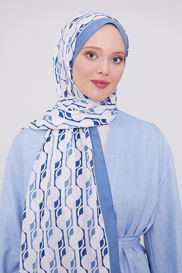 Indigo Geometric Pattern Mono Shawl