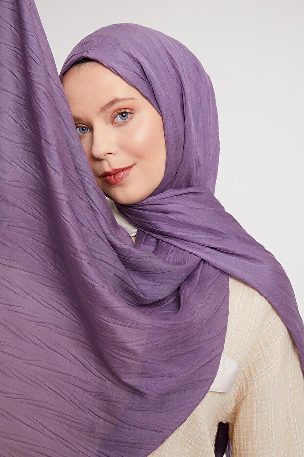 Mürdüm Pliseli Pamuklu Şal - 3