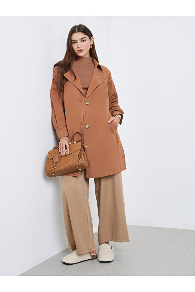 معطف ترنش طويل من الصدأ بأزرار - 2