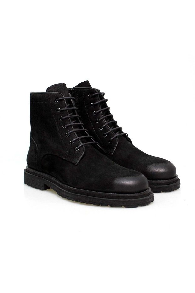 Black Color Lace-Up Genuine Leather Nubuck Men's Shoes
