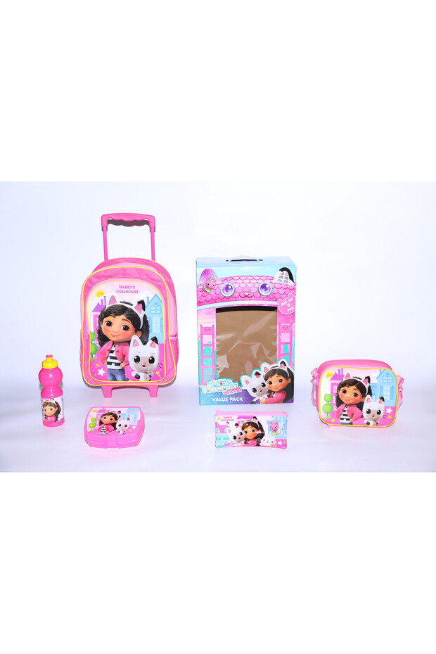 Gabby's Dollhouse 5 in 1 Value Pack -16" Trolley Bag,LunchBag,LunchBox,WaterBottle,Pencil Case