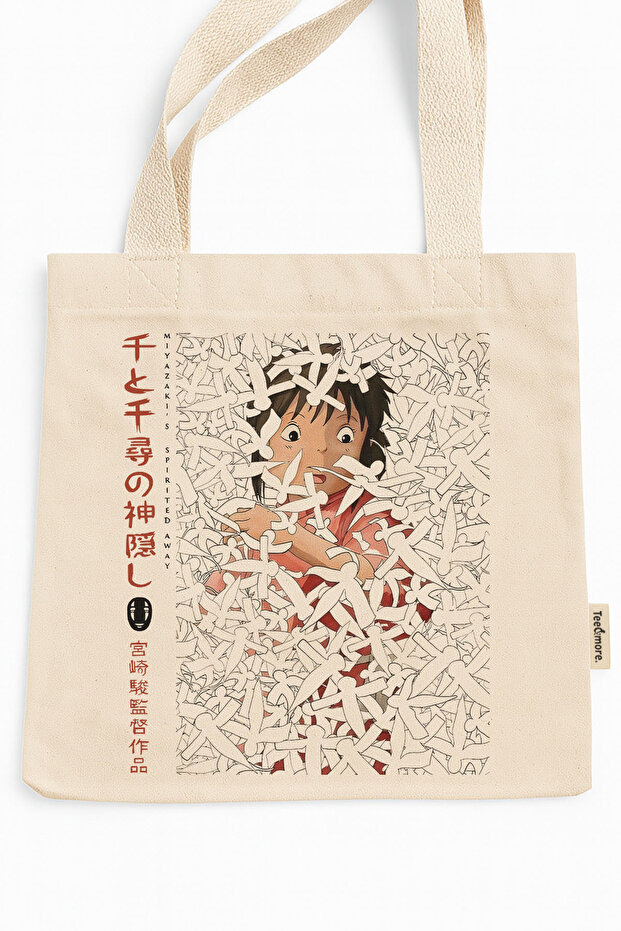 Miyazaki's Spirited Away Printed Canvas Tote Bag with Velcro and Inner Pocket
