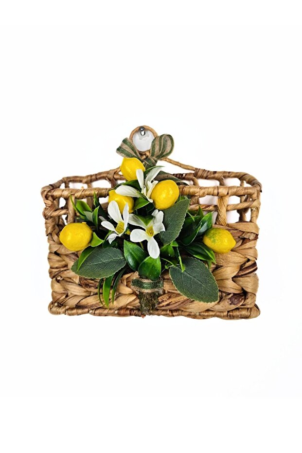 Capri Lemon Themed Wicker Door Basket Mailbox Newspaper Holder Door Ornament 25cm