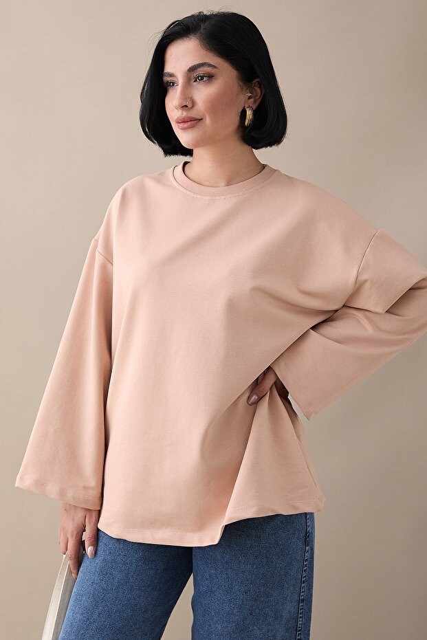 Oversize Geniş Kol Somon Sweat - 3