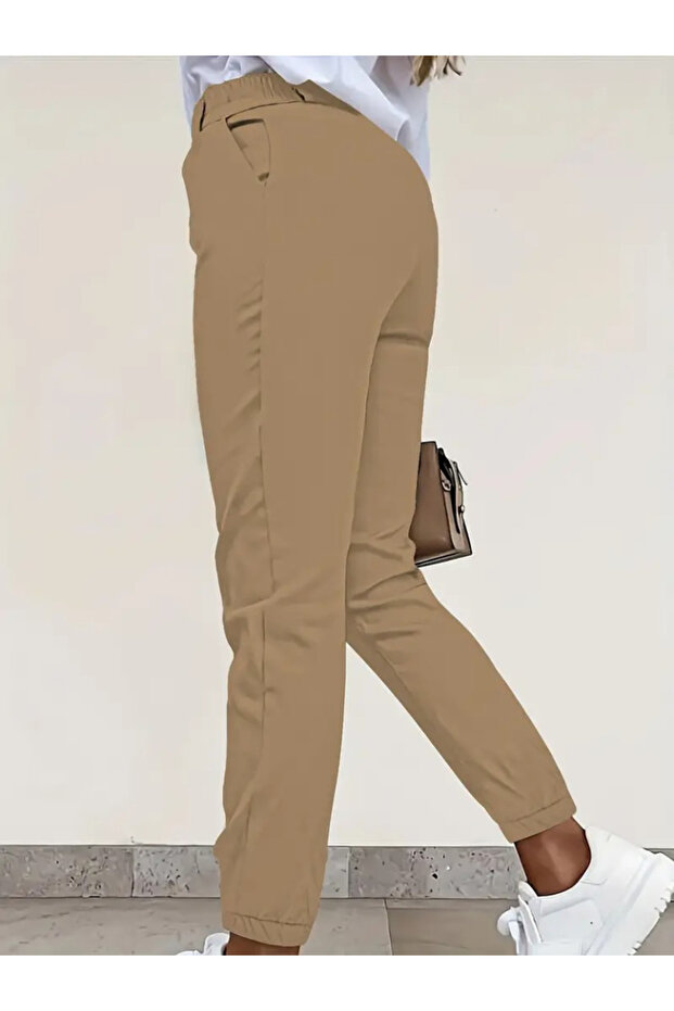 Women's High Waist Front Button Pocket Wrist Rubber Detail Atlas Pants