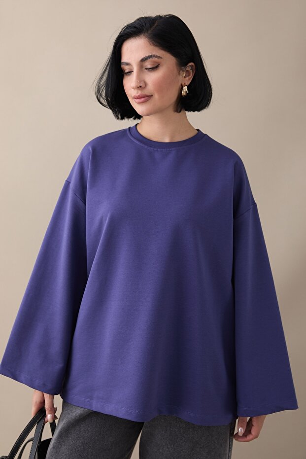 Oversize Geniş Kol Mor Sweat - 6