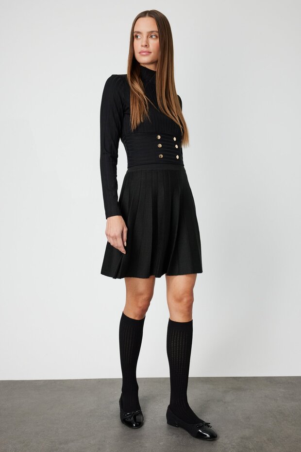 Pileli Mini Triko Etek - 2