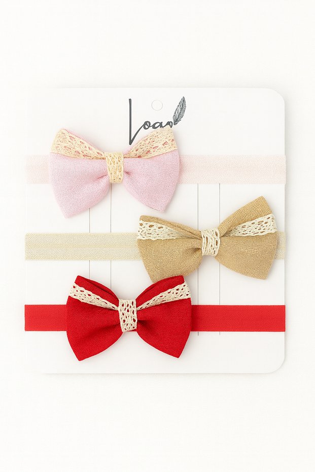 Baby Girl Bandana Lace Embroidered Bow 3-Piece Bandana Set 0-24 Months