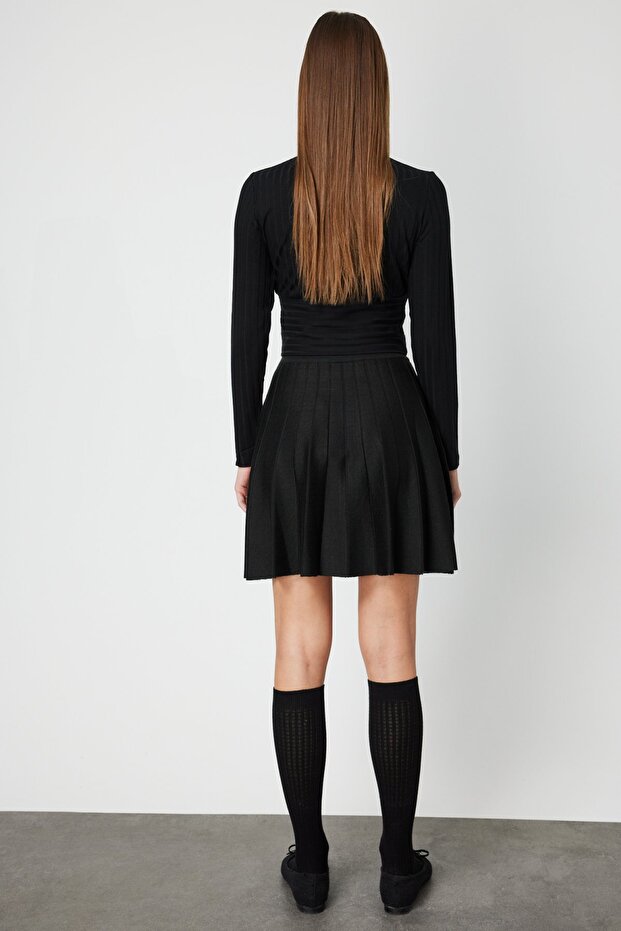 Pileli Mini Triko Etek - 5