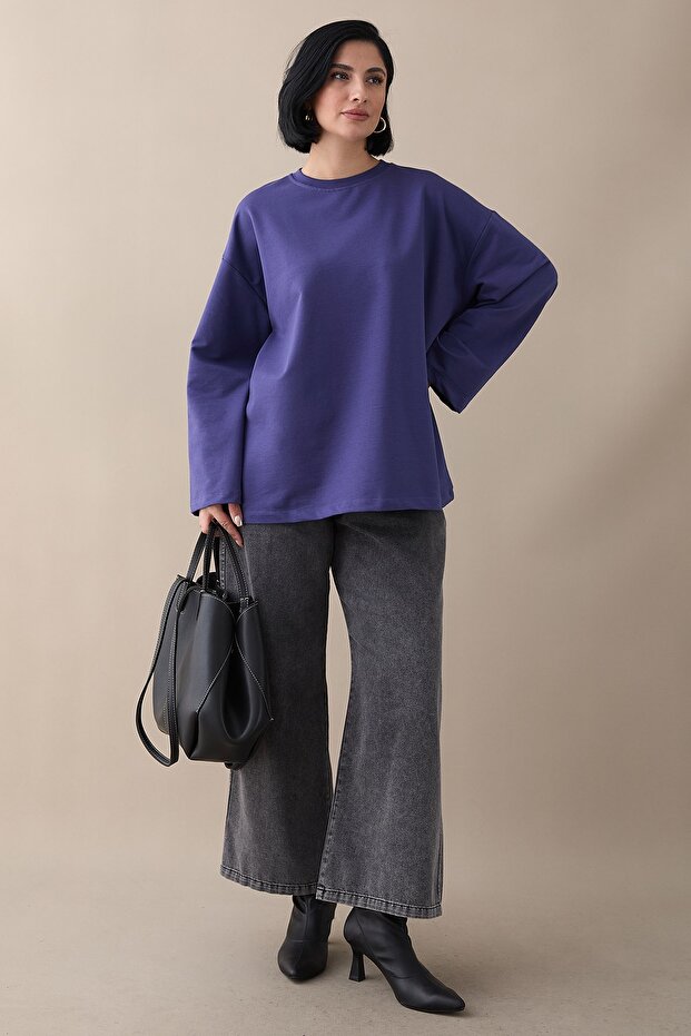 Oversize Geniş Kol Mor Sweat - 3