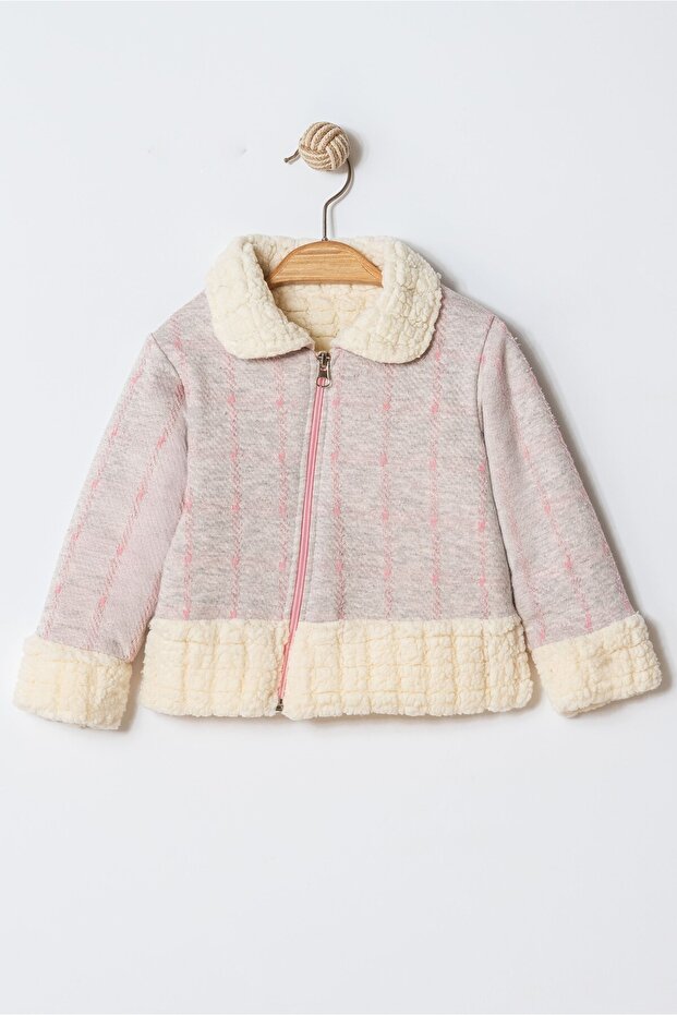 Baby Girl Plush Collar Zippered Lined Winter Jacket