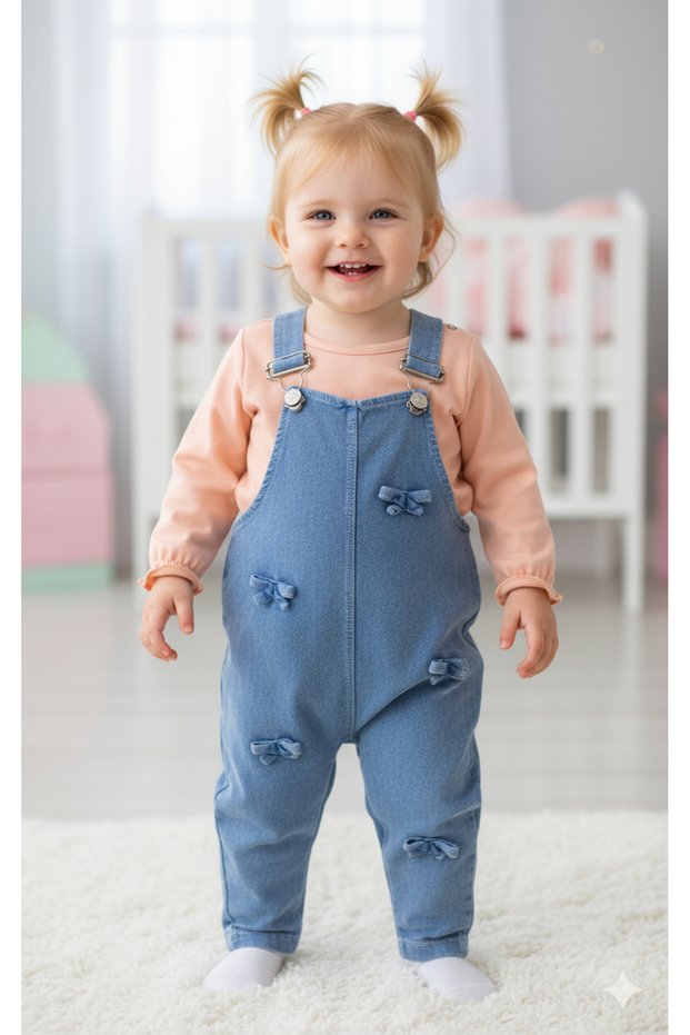 Bowknot Long Sleeve Salopet Jumpsuit Baby Girl Kids 6-9 Months, 9-12 Months, 12-18 Months, 18-24 Months