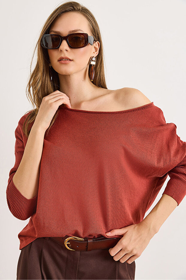Women's Tile Boat Neck Slim Knit Sweater Kzk-19001060