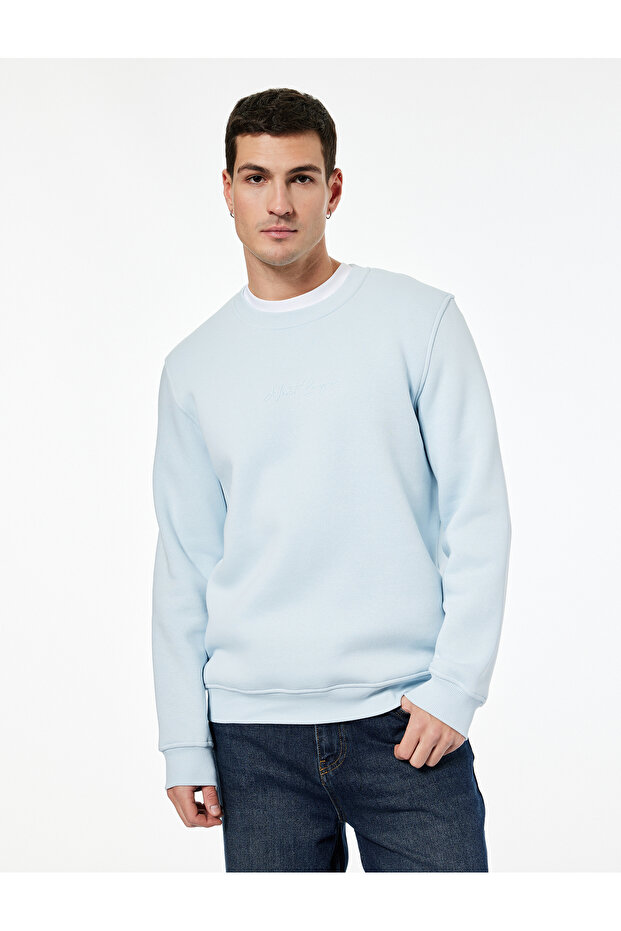 Regular Fit Cotton Viscose Blend Fleece-Lined Crew Neck Printed Sweatshirt