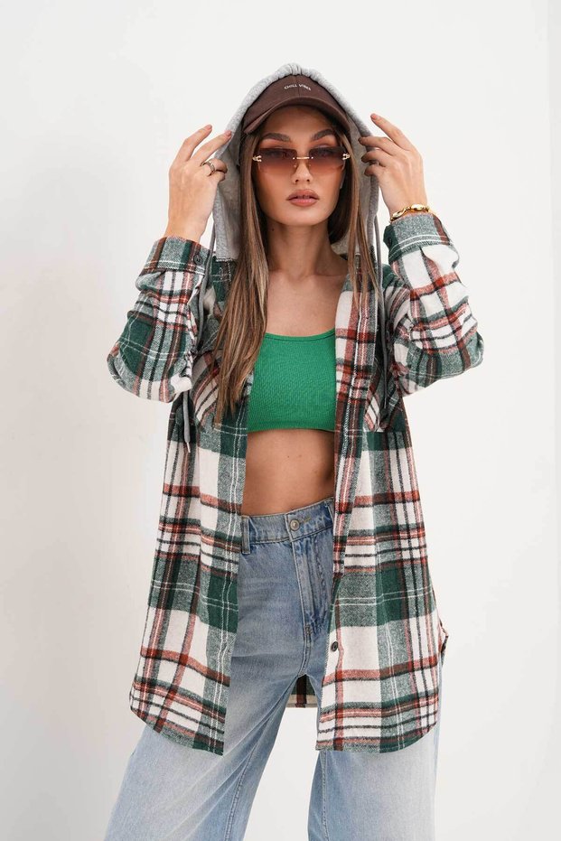 Women's Green and White Hooded Araboy Tunic
