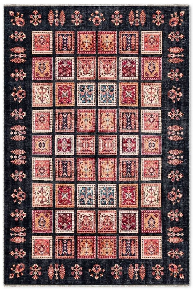 Afghan Navy Blue Mosaic Design Chenille Carpet Rug Runner Non-Slip Washable Living Room Kitchen Hallway
