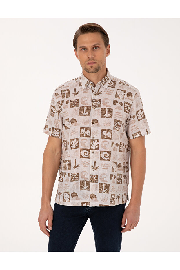 Brown Comfort Fit Short Sleeve Shirt 50301507-Vr197