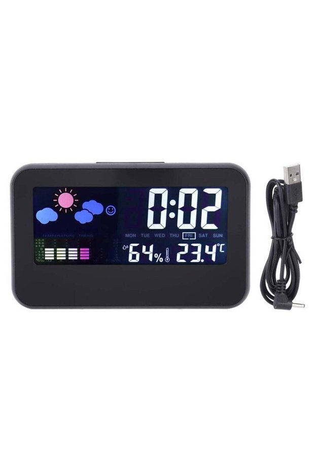 Electronic Alarm Clock Thermometer Temperature Humidity Weather Clock Support for Voice Control Bac