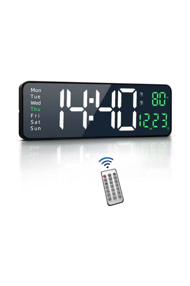 Digital Wall Clock Large Display LED with Remote Control for Living Room Decor, Automatic Brightnes