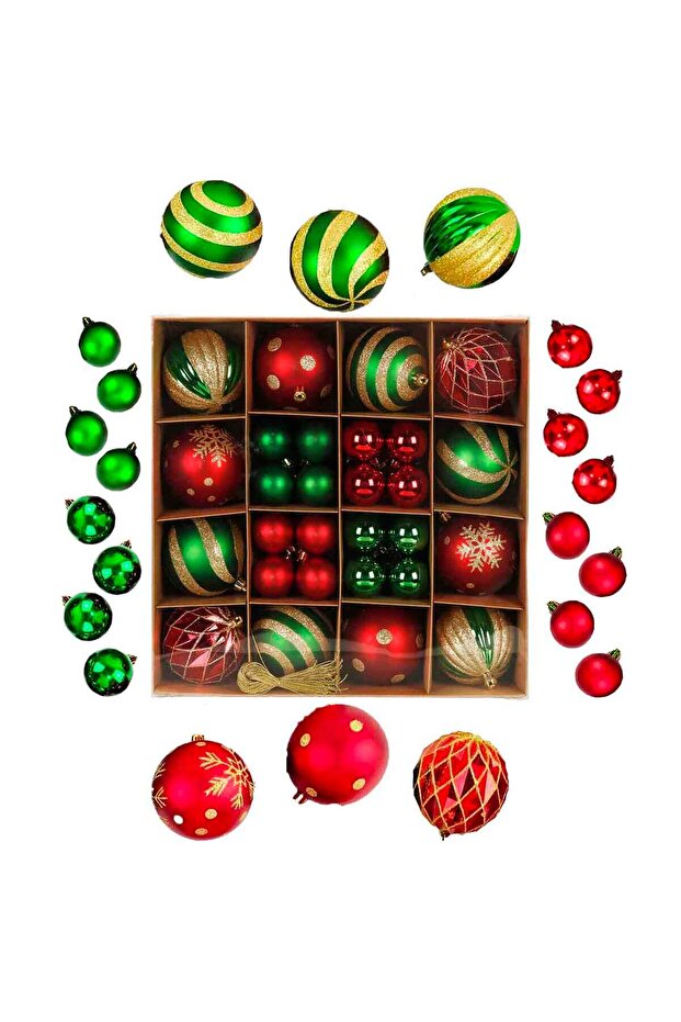 Christmas Red and Green Tree Ornament Mixed Set of 28