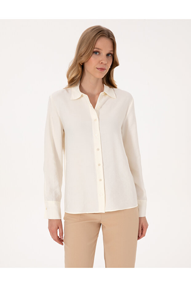 White Modal Blend Comfort Fit Long Sleeve Shirt 50318219-Vr259