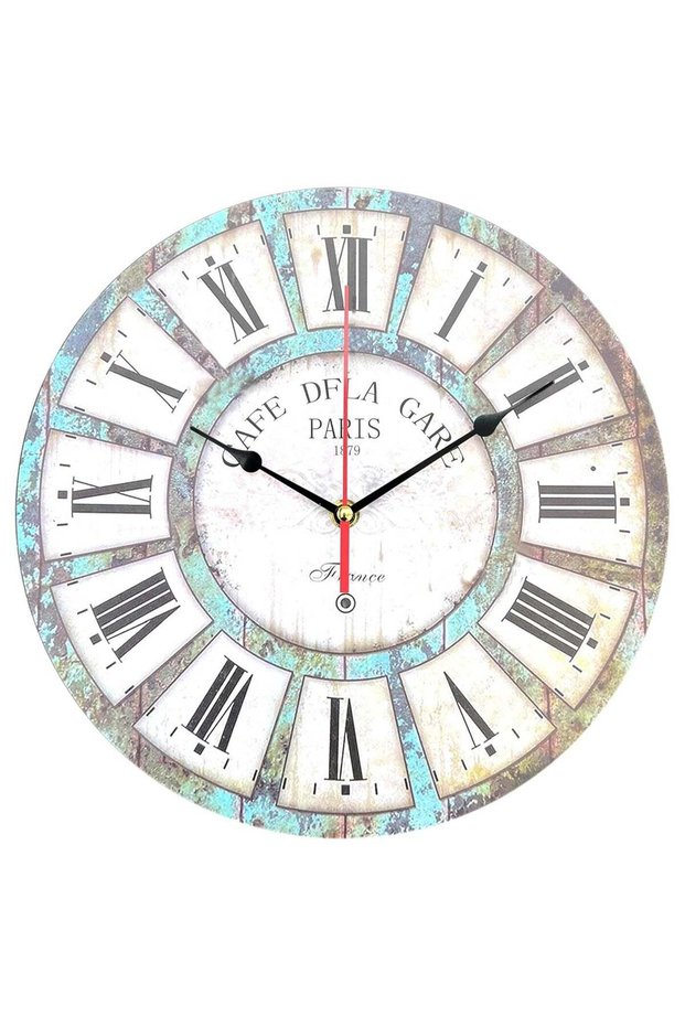 12 Inch Wall Clock, Silent Non-Ticking Wooden Vintage Retro Country Style Rustic Antique for Kitche