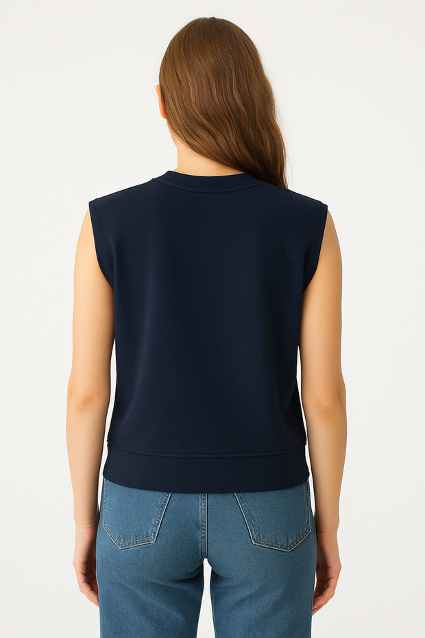 Kadın Basic Kolsuz Sweatshirt - 2