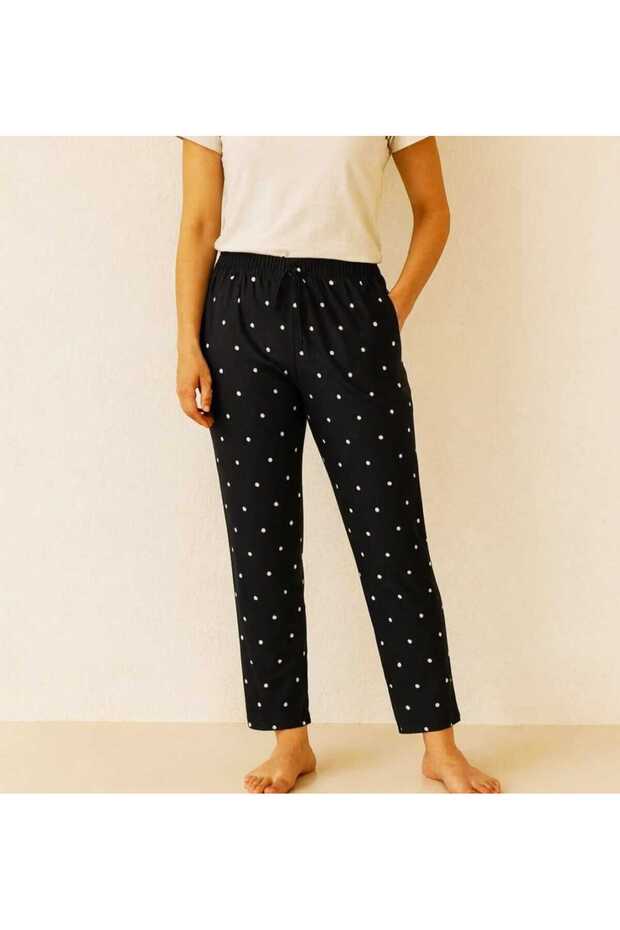 Polka Dot Patterned Suede Fabric Relaxed Fit Single Bottom Pajamas