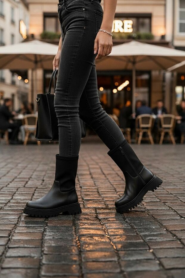 Farmer Black Rubber Sole Women's Boots