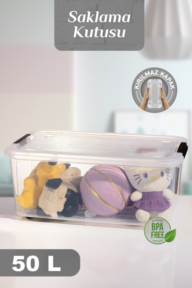 50 Lt Wheeled Storage Container - Multi-Purpose Organizer with Lockable Lid Pantry Storage Storage Box - 1