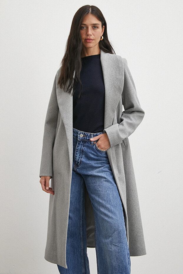 معطف كشمير بحزام رمادي - 3