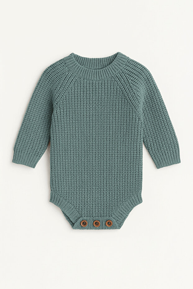 Baby Knitted Knitwear Bodysuit Long Sleeve Buttoned Unisex Knitbody