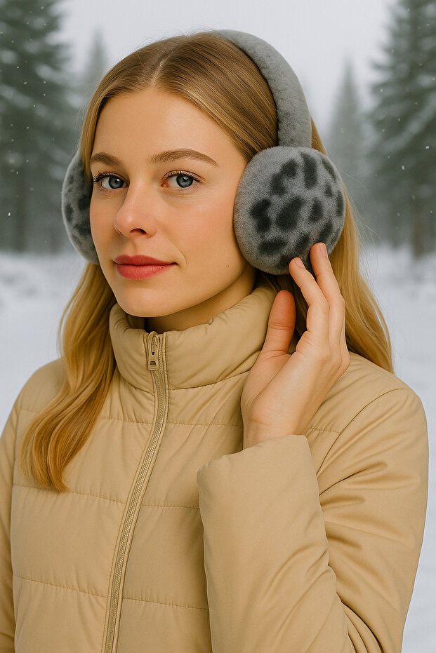 سماعات أذن ناعمة من القطيفة بنمط الفهد للحماية من البرد - 1