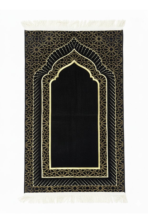 Mihrap Patterned Lined Chenille Prayer Rug – Luxurious Texture, Gold Detailing, Gift Prayer Rug