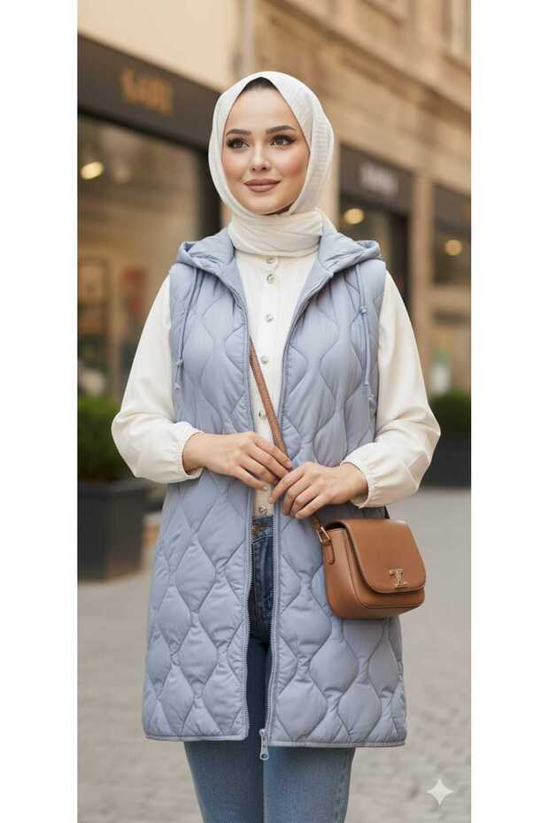 Italian Premium Quality Hijab-Friendly Blue Puffer Vest (1 Size up Is Recommended)