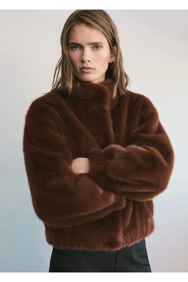 Kürk görünümlü cepli ceket - 1