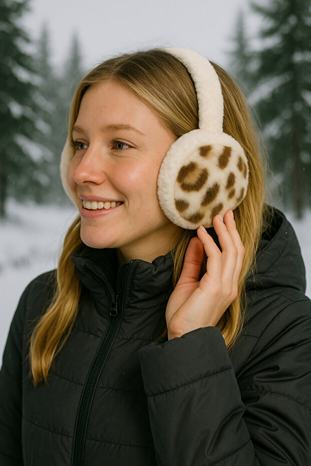 سماعات أذن ناعمة من القطيفة بنمط الفهد للحماية من البرد - 2