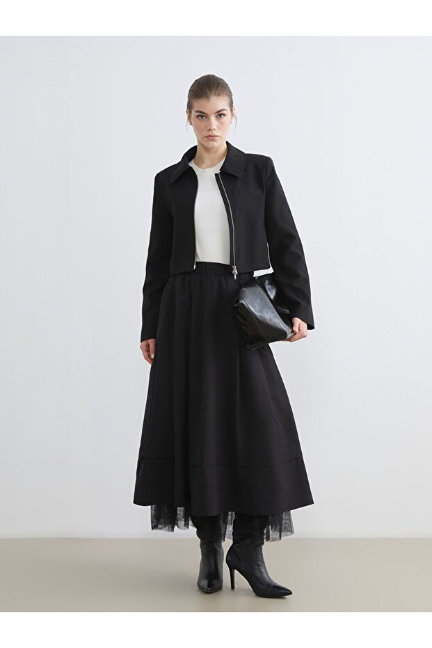 LCW Modest Beli Lastikli Poplin Kloş Etek - 1