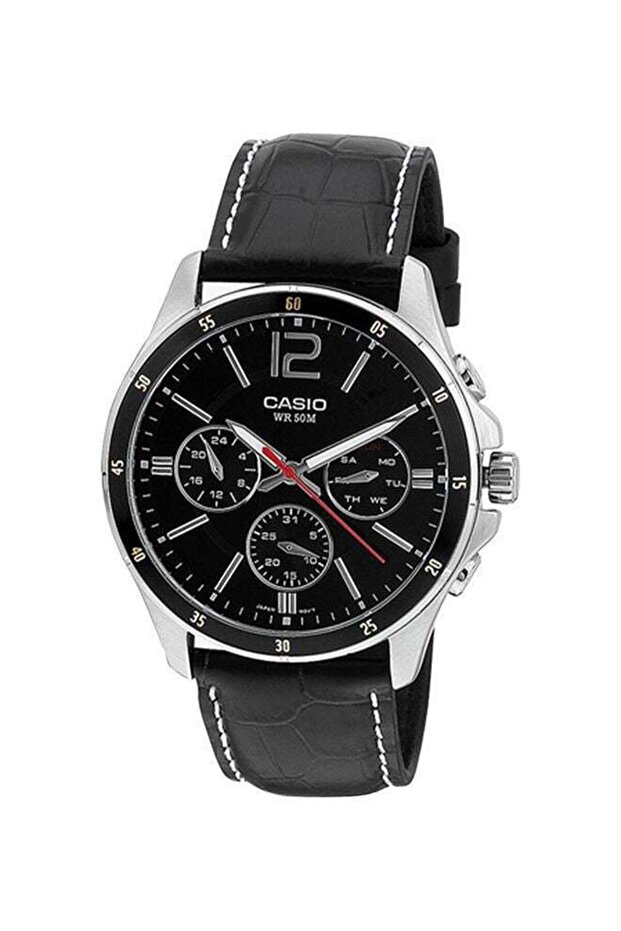 ساعة كوارتز أنالوج جلدية للرجال MTP-1374L-1AVDF - 44 مم - أسود